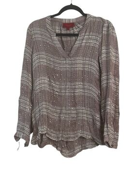 Jennifer Lopez Lavender Sequin Metallic Stripe V-Neck Blouse Size L